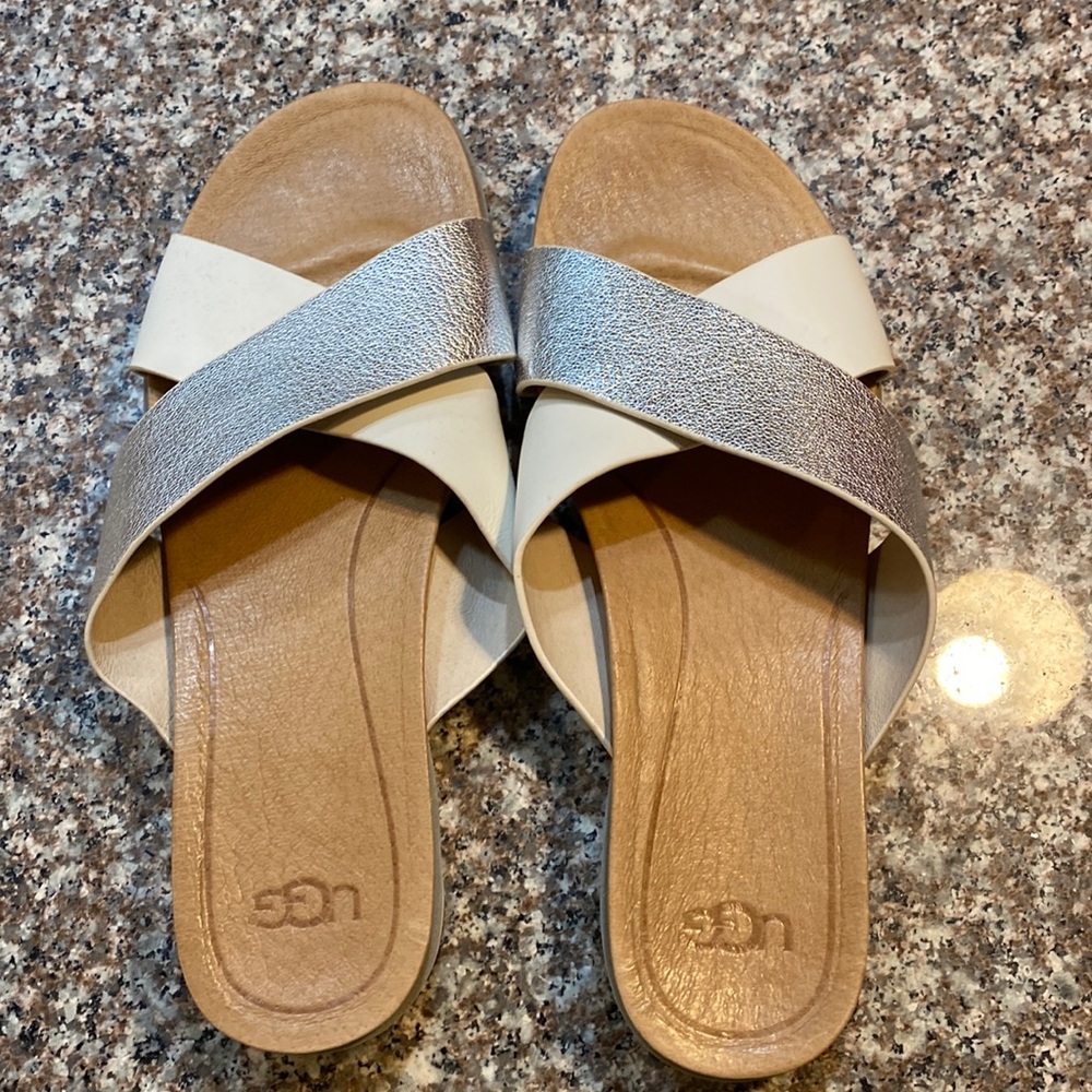 Ugg silver and white sandals NWOT sz 10